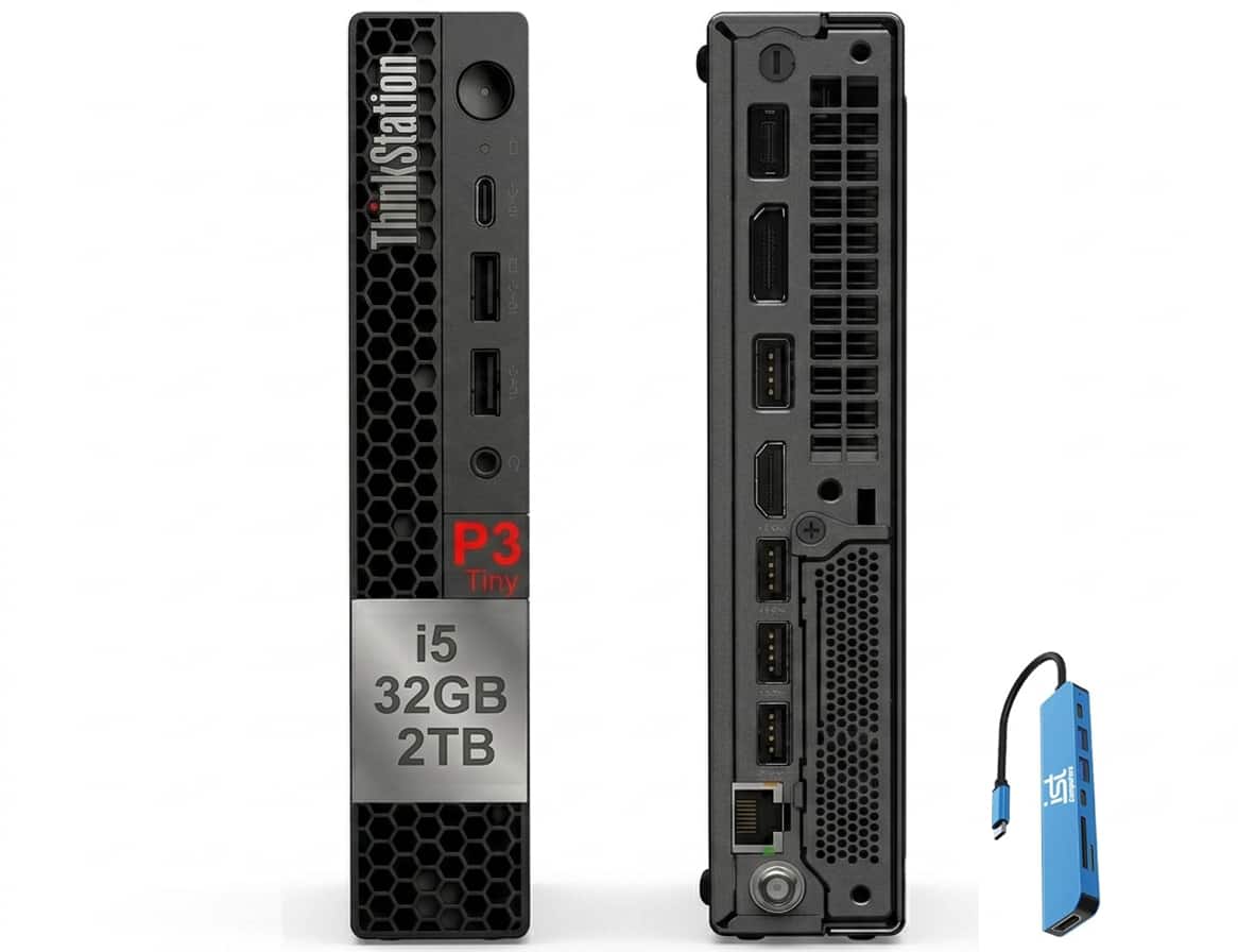 Lenovo - Upgraded - ThinkStation Desktop Mini PC P3 Tiny Workstation - Intel Core i5-14500 with 32GB Memory - 2TB SSD - WIFI - Win 11Pro