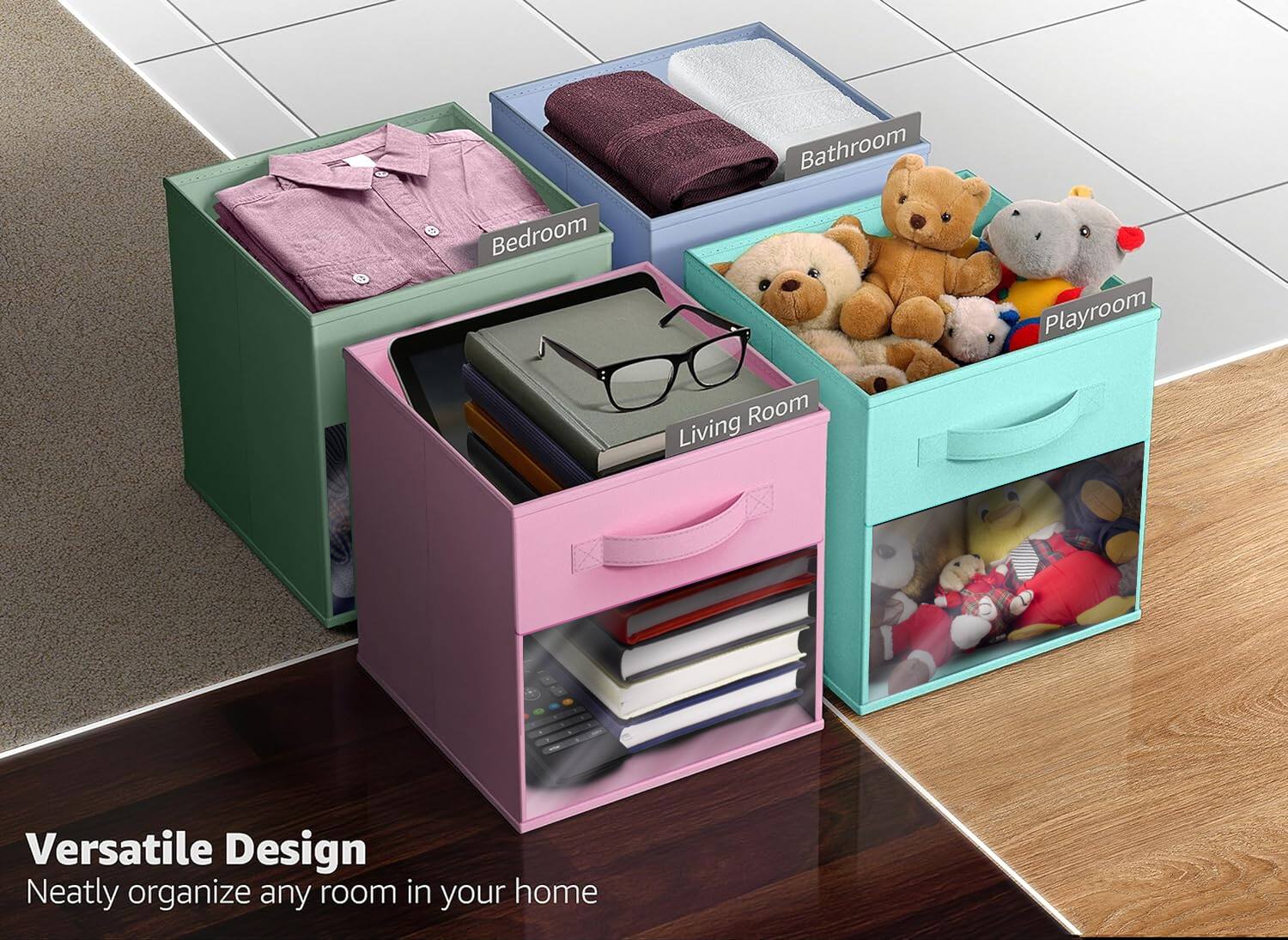 Versatile Design  
Neatly organize any room in your home  

Bedroom  
Bathroom  
Living Room  
Playroom