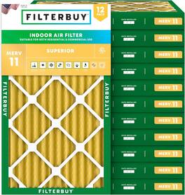 Filterbuy - 9.75x23.75x2 MERV 11 Pet & Allergy Defense, Electrostatic Pleated HVAC AC Furnace Air Filters Replacement (12-Pack) - Gold