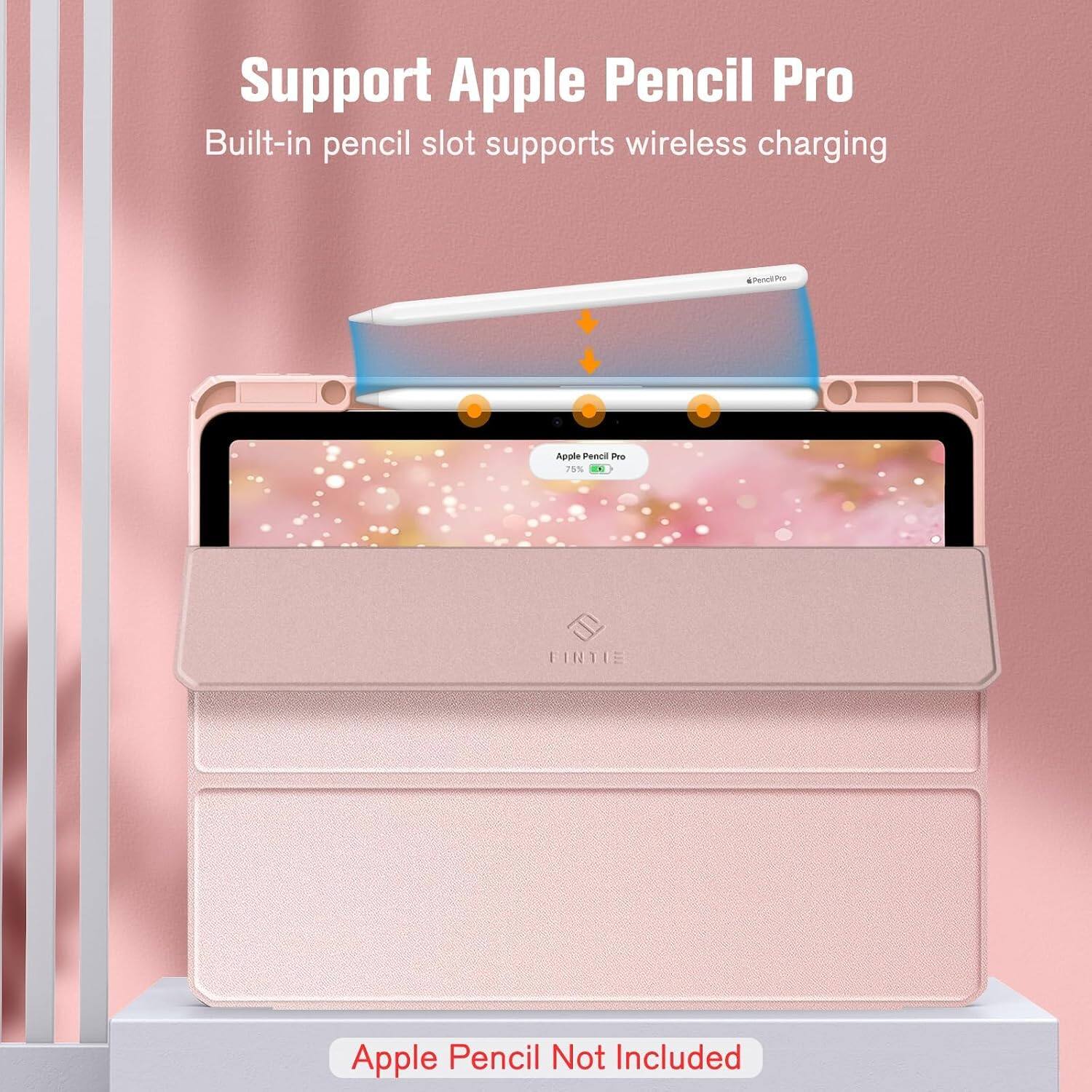 Support Apple Pencil Pro  
Built-in pencil slot supports wireless charging  
#PencilPro  
Apple Pencil Pro 75%  
FINTIE  
Apple Pencil Not Included