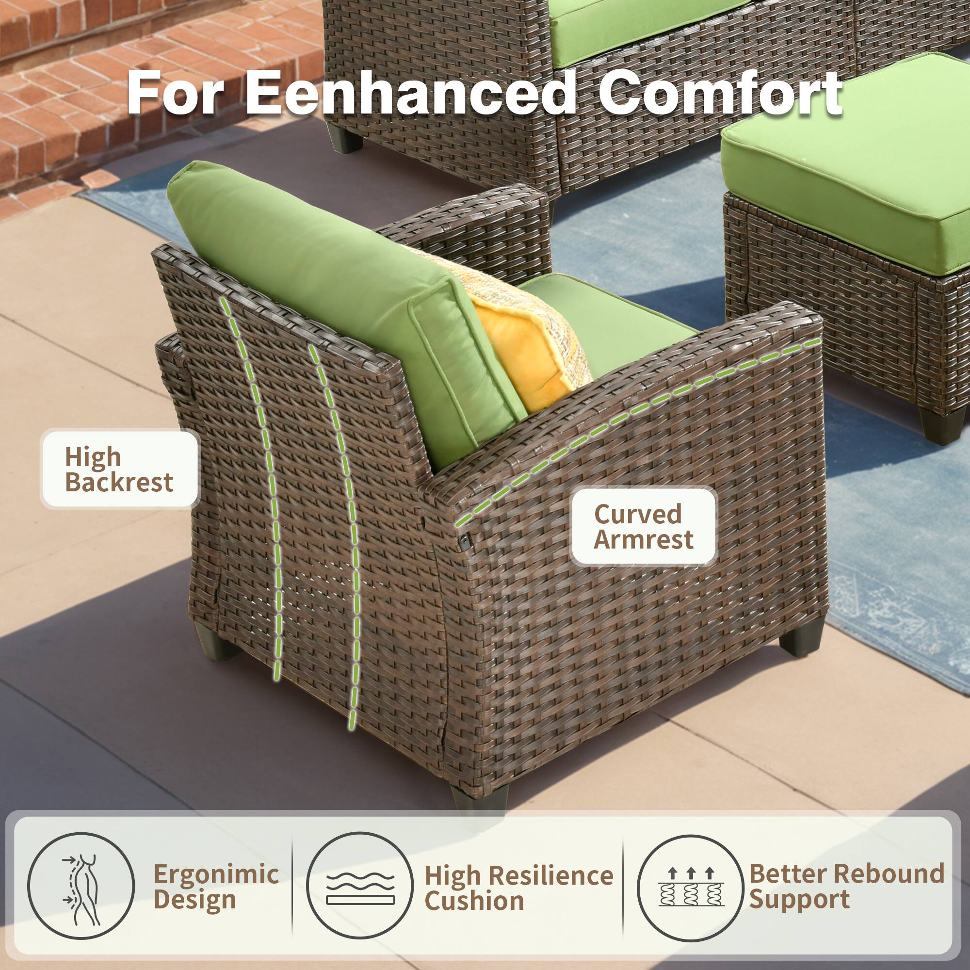 For Enhanced Comfort  
High Backrest  
Curved Armrest  
Ergonomic Design  
High Resilience Cushion  
Better Rebound Support