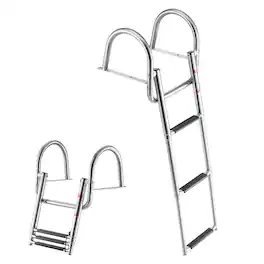 VEVOR - Boat Ladder, 3 Steps, Stainless Steel Telescoping Folding Swim Deck Ladder for Rear Entry Inboard, 600 lbs Capacity - Silver