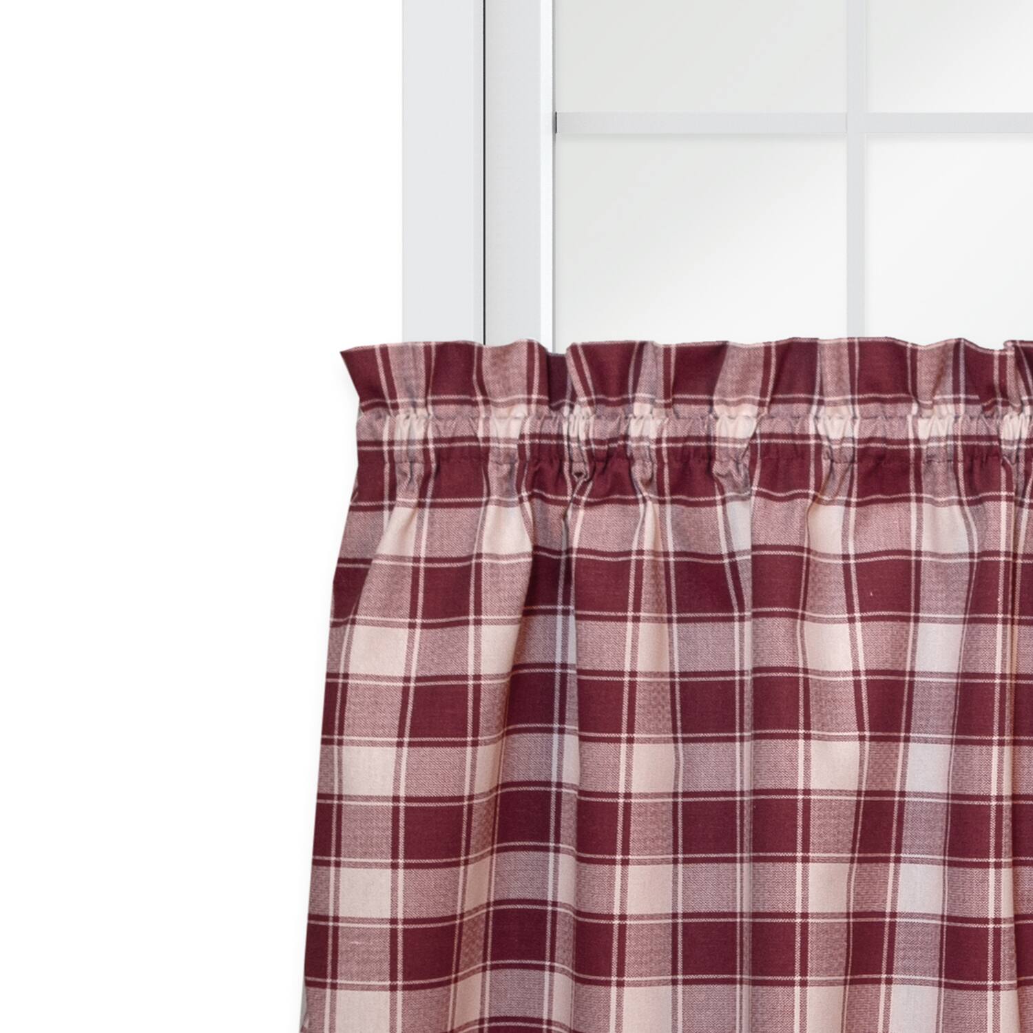 Back. Ellis Curtain - ELLIS 50% Polyester 50% Cotton Country Check Tailored With 1.5" Rod Pocket Tiers 56" x 24" Brick - Brick.