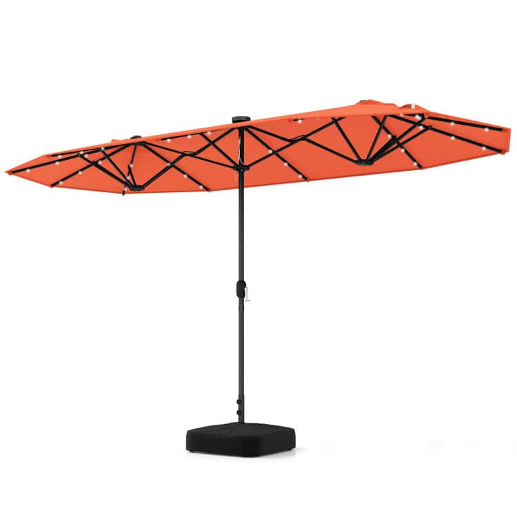 SlickBlue - 13FT Solar Lighted Double-Sided Patio Umbrella for Garden Pool or Patio - Orange