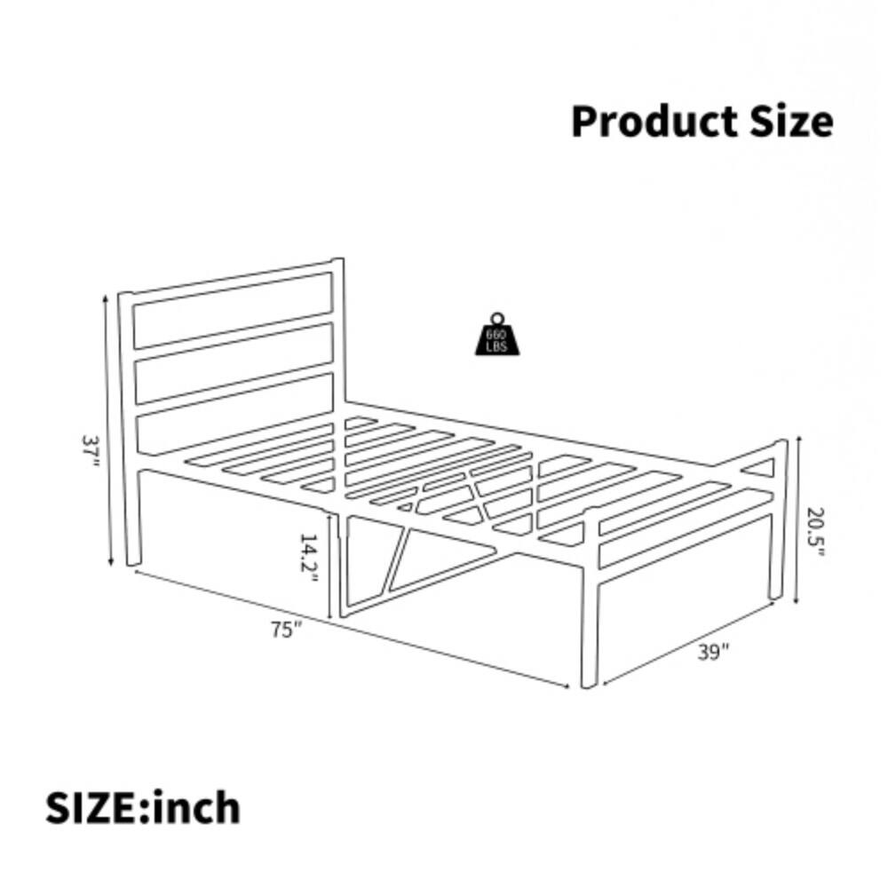 Product Size:  
660 LBS  
37" x 14.2" x 20.5" x 75" x 39"  
SIZE: inch
