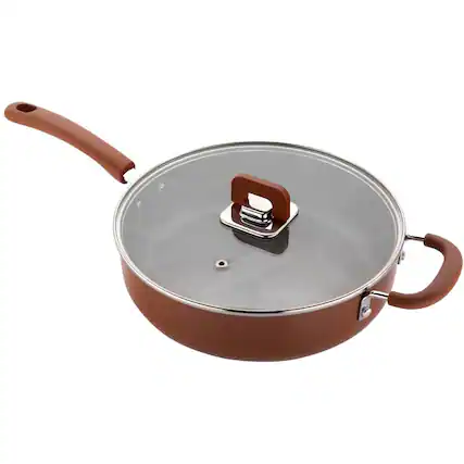 Front. NutriChef - NutriChef 3.7Qt Sauté Pan with Lid, Non-Stick Stylish Kitchen Cookware, Works with NCCWSTKBR Brown (NCWSTKBRSAU37) - Brown.