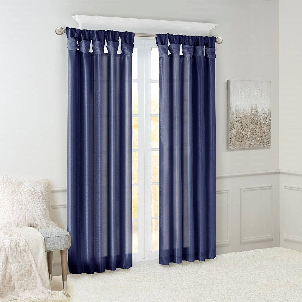 Back. BreeBe - Twist Tab Lined Window Curtain Panel Navy 50x108' - Navy.