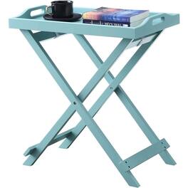 SlickBlue - Folding TV Tray Table in Seafoam Wood Finish for Bedside or Living Room - Light Blue
