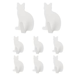 Unique Bargains - 8pcs Cat Shaped Decorative Metal Self-Adhesive Wall Hooks Heavy Duty for Bathroom Kitchen Home Office Hanging Keys Coats - White