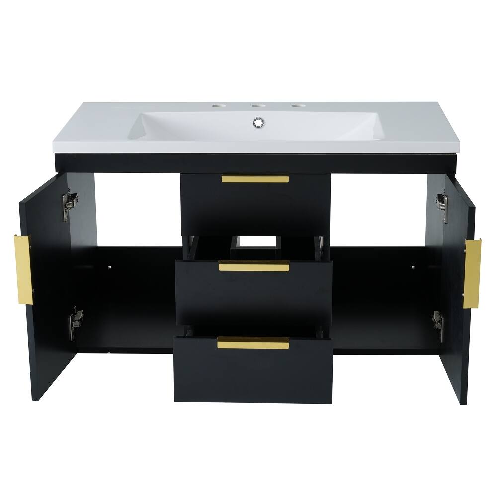 Alt View 7. Loheer - Loheer 36 inch Wall Mounted Bathroom Vanity Black Floating Bathroom Vanity with Resin Sink and 2 Drawers - Black.