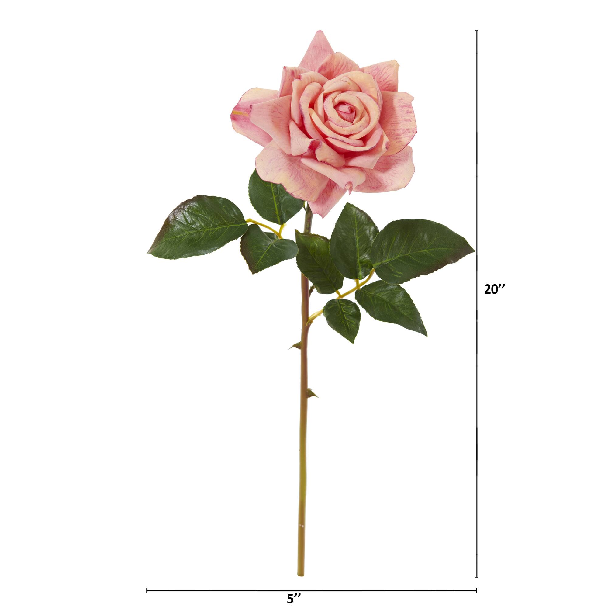 Angle. BreeBe - 20" Rose Artificial Flower (Set of 6) - Pink Peach.