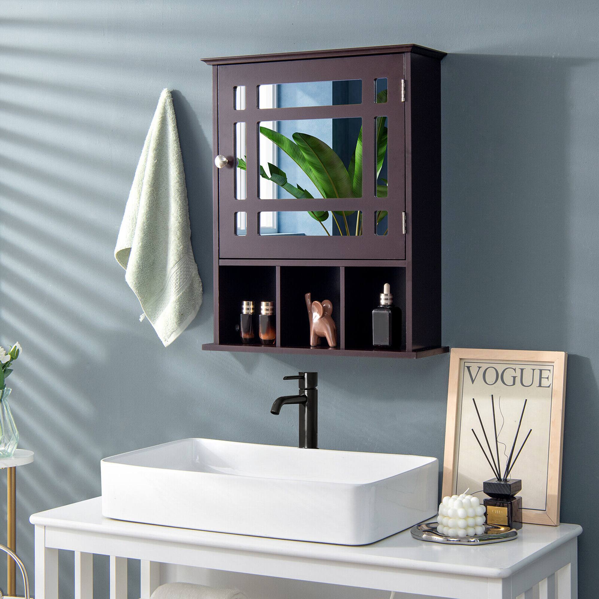 Alt View 2. Gymax - Gymax Mirrored Medicine Cabinet Bathroom Wall Mounted Storage W/Adjustable Shelf Brown - Brown.