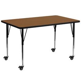 Emma + Oliver - Mobile 30x72 Rectangle HP Laminate Adjustable Activity Table - Oak