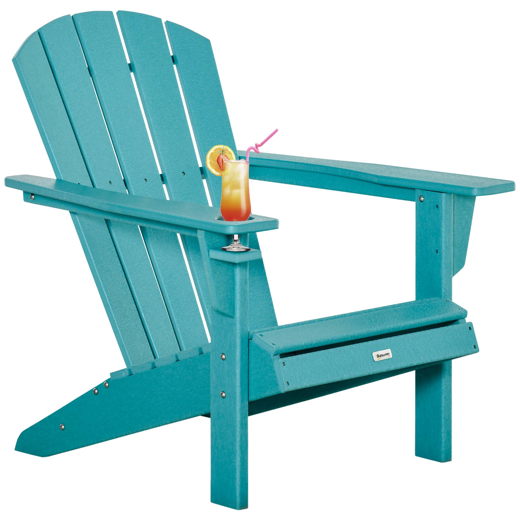 Front. Outsunny - Adirondack Chair with Cup Holder, All Weather Patio Chair HDPE Lounger, Fire Pit Seating High Back and Wide Seat - Light Blue.