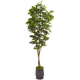 BreeBe - 88" Fig Artificial Tree in Ribbed Metal Planter - Green