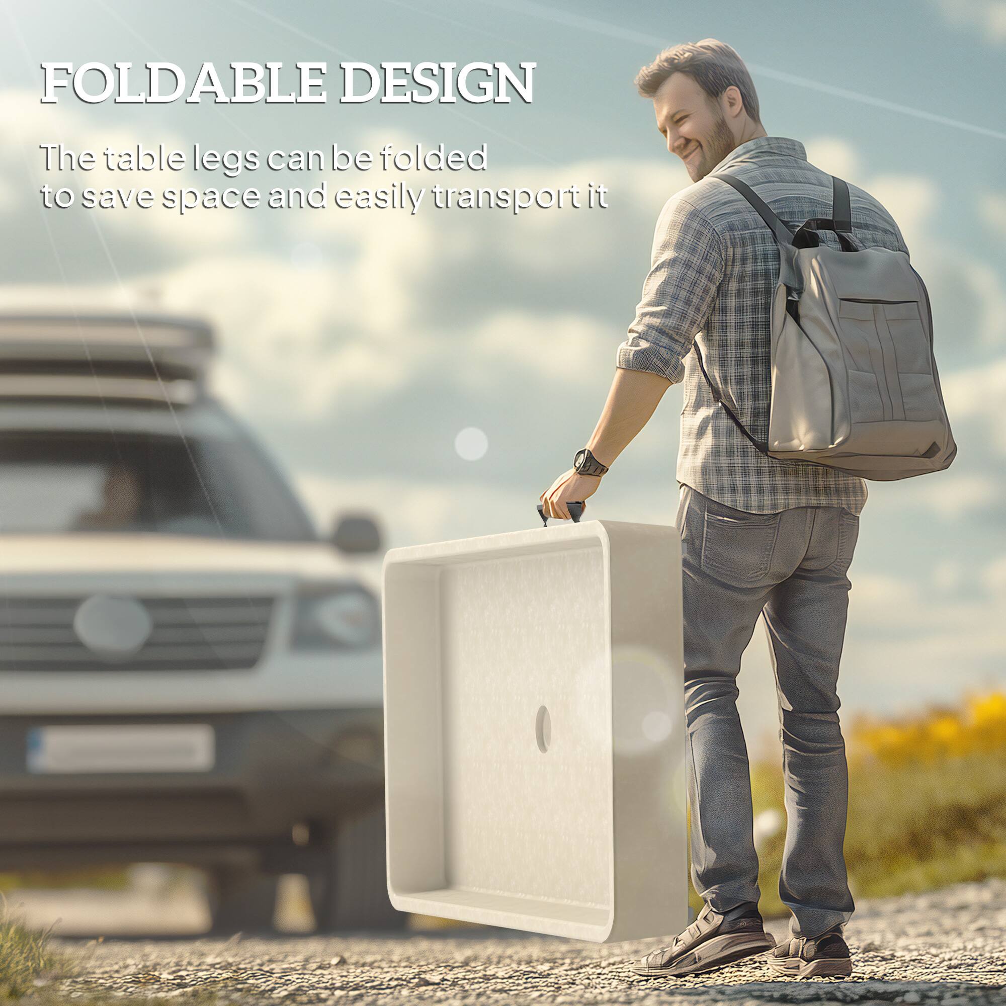 FOLDABLE DESIGN
The table legs can be folded to save space and easily transport it.