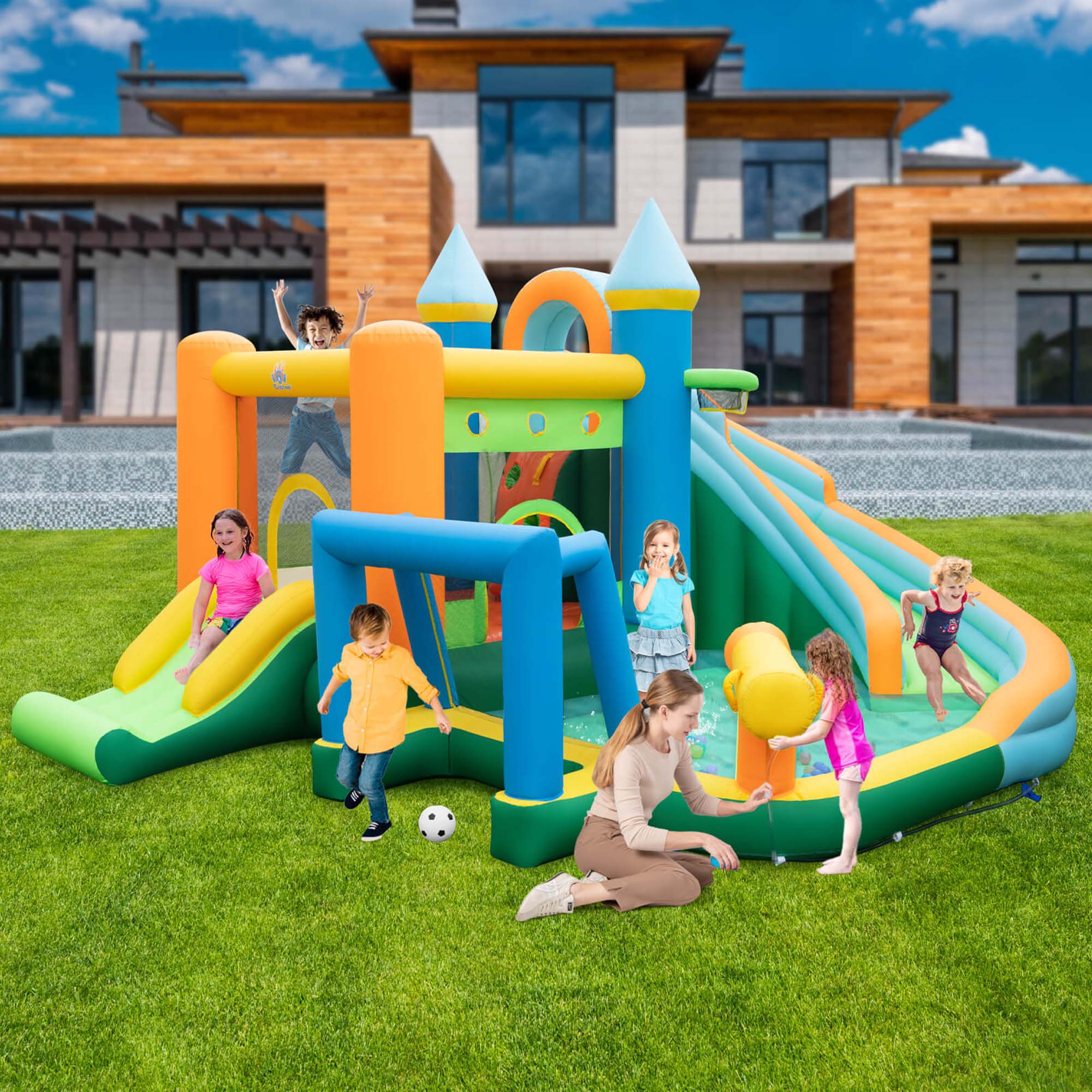 Alt View 1. Costway - Inflatable Water Slide Kids Blow up Pool Park Climbing Wall without Blower - Multicolor.