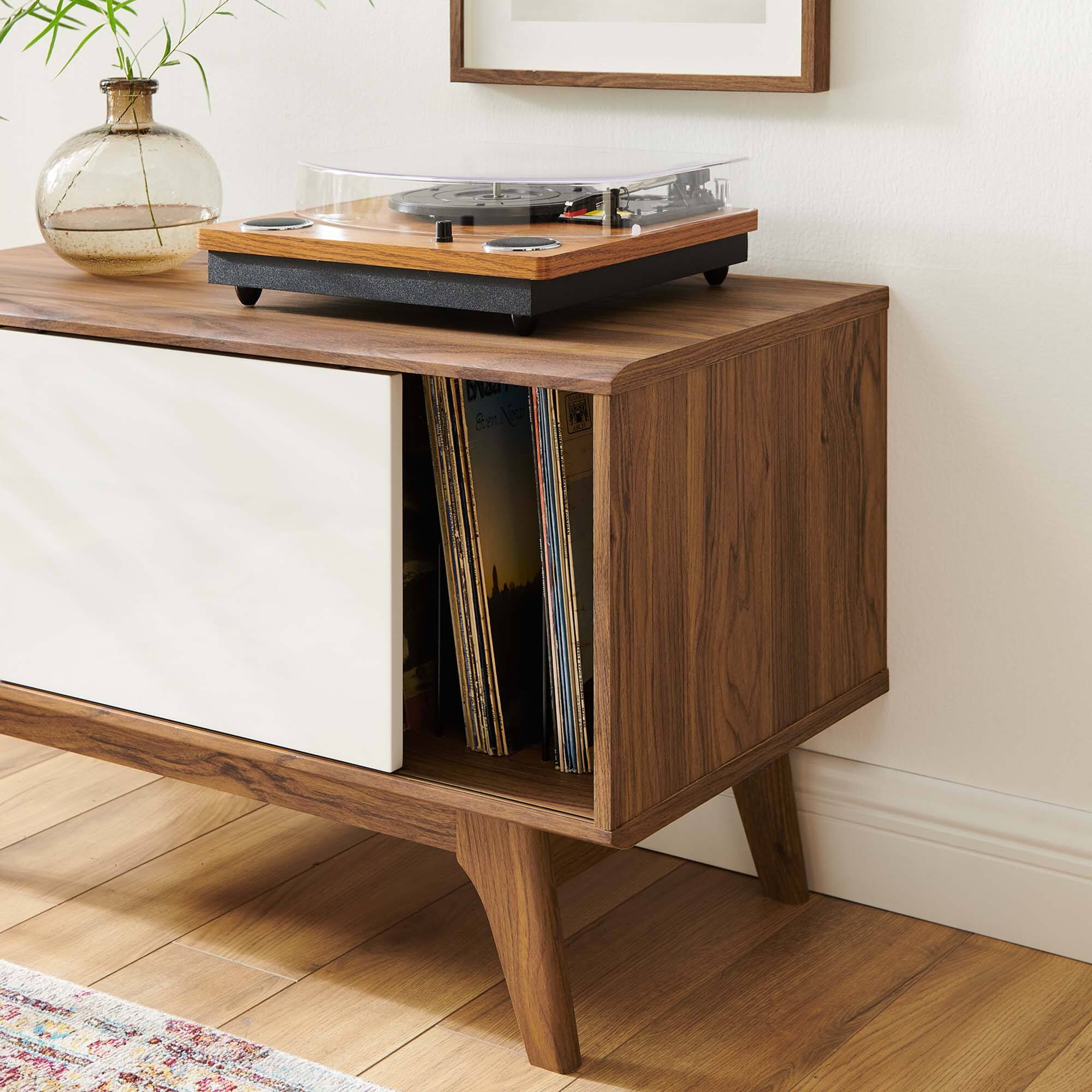 Back. Modway - Envision Vinyl Record Display Stand by Modway - Walnut White.