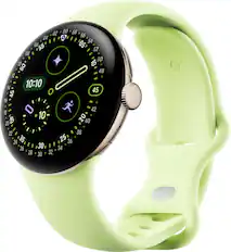 Front. Google - Google Pixel Watch 4 (41mm) - Wi-Fi - Champagne Gold Case - Lemongrass Band.