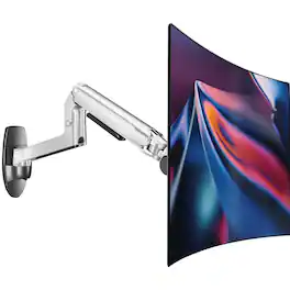 Comfort Essence - Wall Mount For Flat Or Curved Screens Up To Within Full Motion Adjustable Arm With Cable Management Vesa 75 - Silver Single