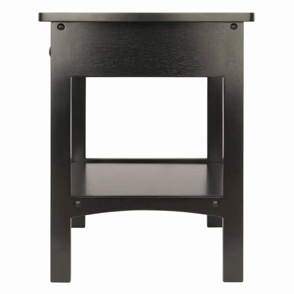 Alt View 1. FurniFact - Mid Century Nightstand In Solid Wood Black Finish With Drawer And Shelf - Black.