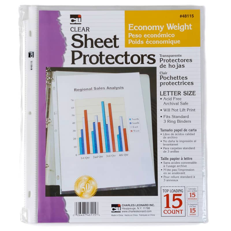 Charles Leonard - Sheet Protectors  Top Loading with Binder Holes  2 Mils Economy Weight  Letter Size  Pack of 15 price history on PriceWatchPro