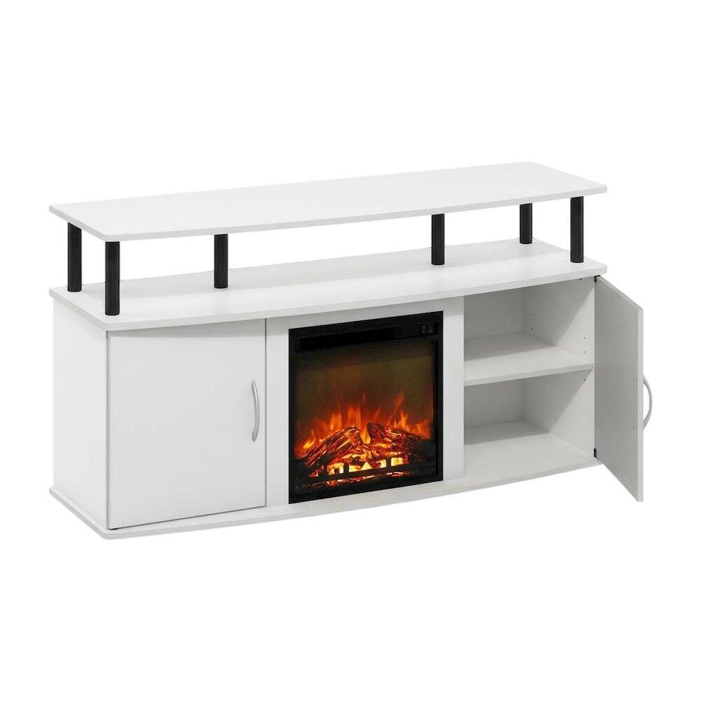 Front. FurniFact - White Fireplace Entertainment Center, Doors, Storage Cabinet, Up to 55-Inch TV - White.