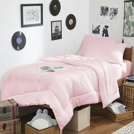 Sweet Home Collection - 7PC Campus Ready Dorm Twin XL Bedding Bundle, Solid Comforter, Bed Pillows and Sheet Set - Pale Pink
