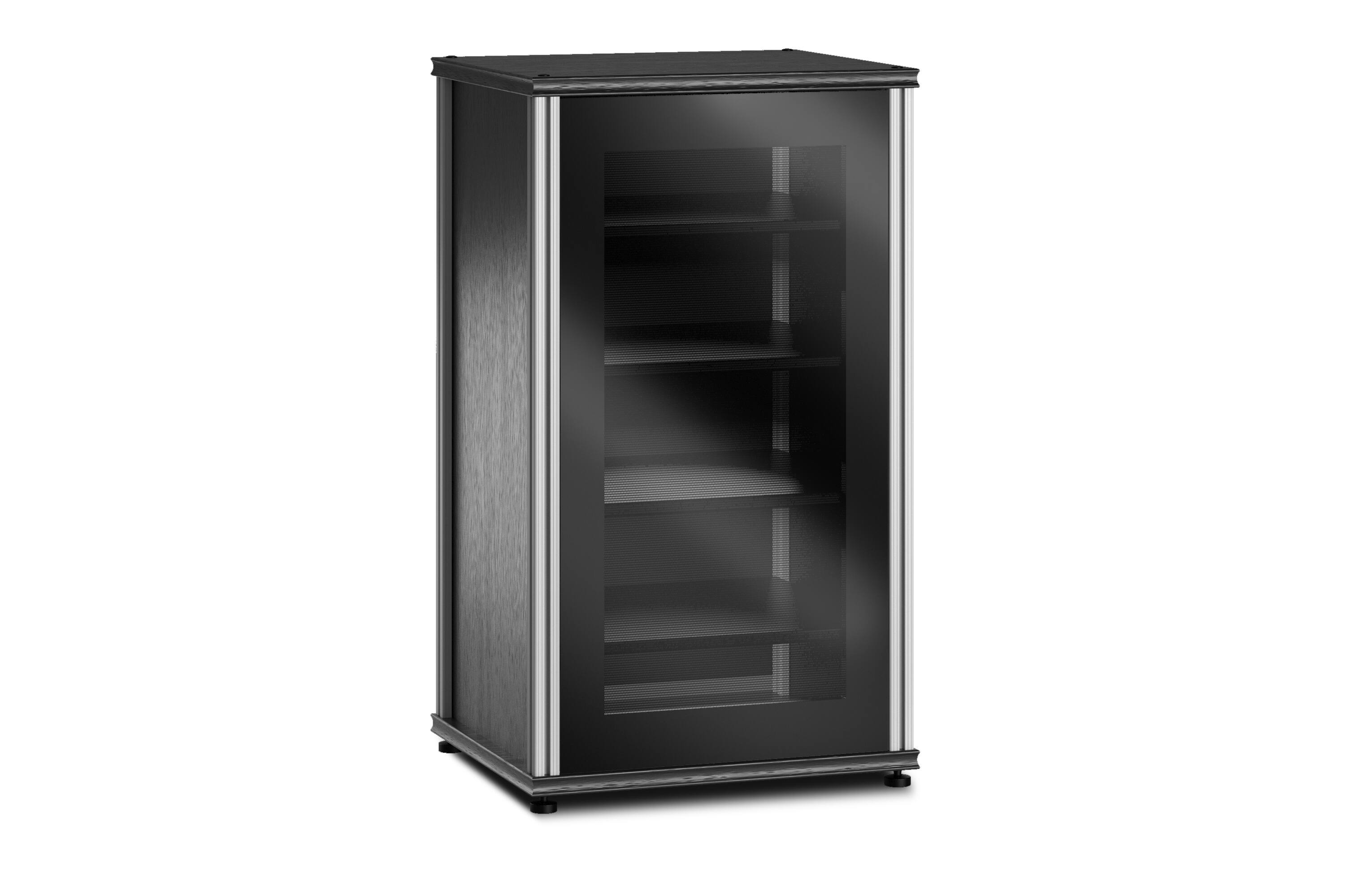 Front. Salamander Designs - Synergy TV/Media Cabinet Single Box Media Cabinet Model 402 - Black Oak,  Black Glass, Aluminum Posts - Black Oak.