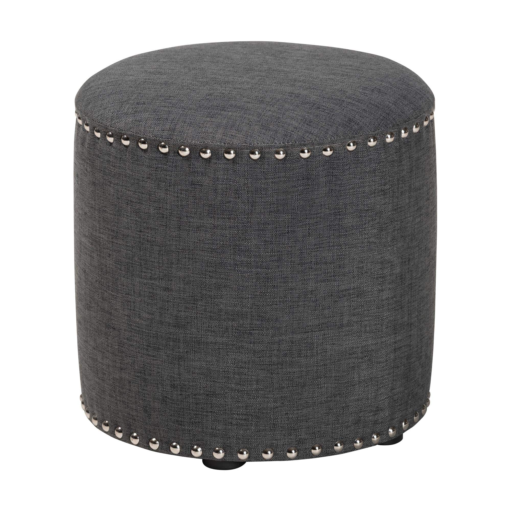 Baxton Studio - Rosine Modern and Contemporary Fabric Upholstered Nail Trim Ottoman - Gray