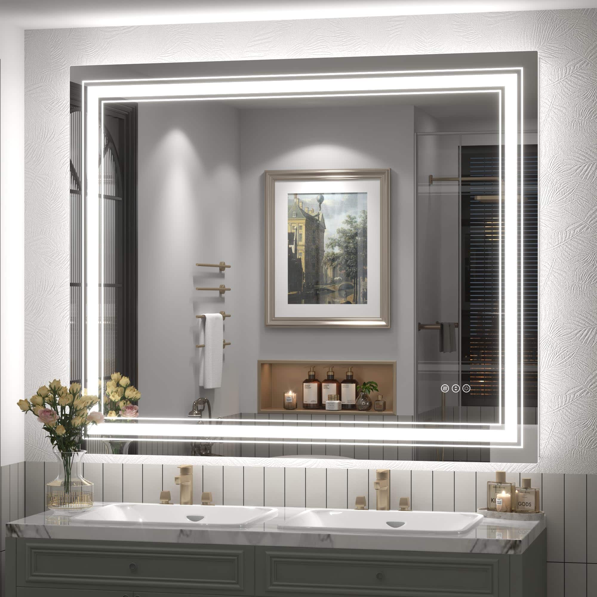 Earthley Blooms - 24x32 Led Bathroom Mirror Lighted For Wall Backlit And Front Lit Dimmable Anti-fog Shatterpoof Memory hor - 48"L x 40"W