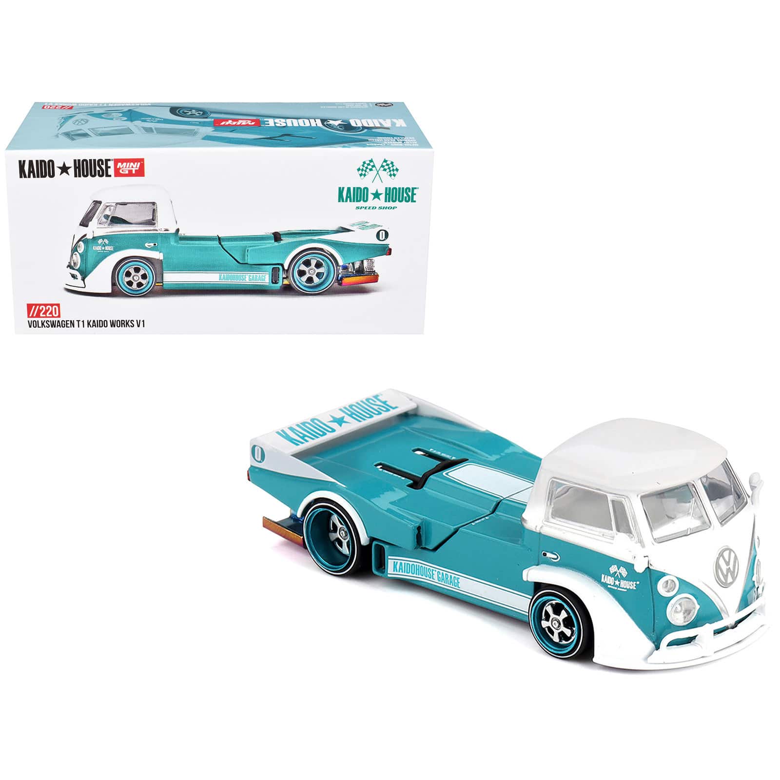 "True Scale Miniatures - Volkswagen T1 ""Kaido Works V1"" Truck Turquoise with White Top and Stripes 1/64 Diecast Model Car by Mini GT" price history on PriceWatchPro