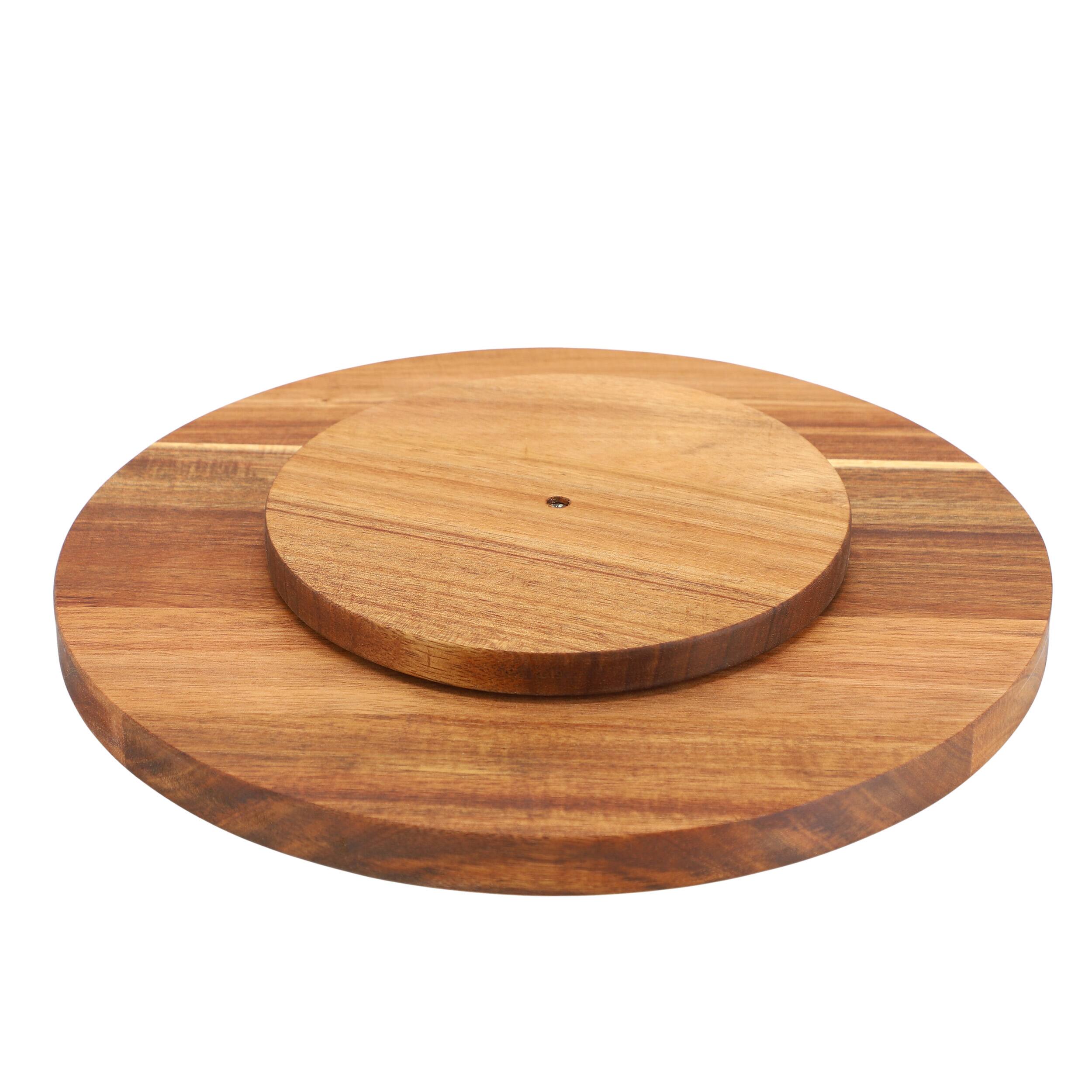 Angle. MegaChef - MegaChef 12 Inch Acacia Wood Lazy Susan Tray - Brown.