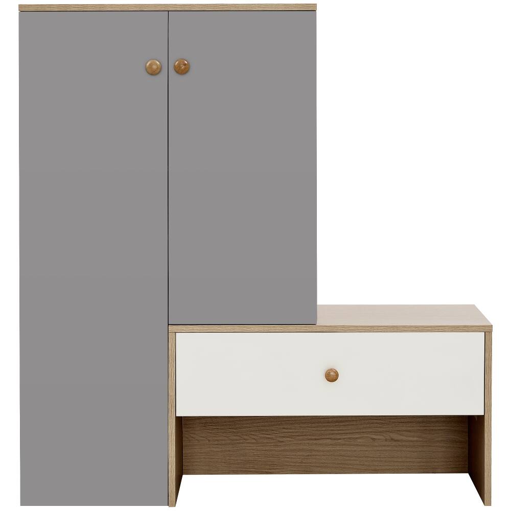 Back. Loheer - Loheer 12 Pair Shoe Cabinet, 43.25"H Shoe Storage Organizer with Bench, White & Gray - White, Grey, Natural.