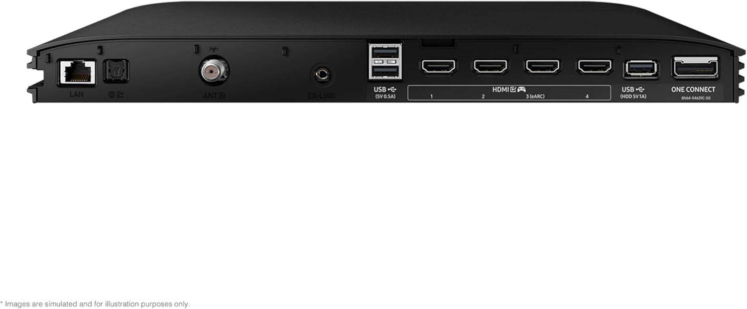 1. LAN
2. HDMI (SVO.5A)
3. HDMI (ARC)
4. USB-C (HDD SV1A)
5. ONE CONNECT BN64-04639C-00

*Images are simulated and for illustration purposes only.