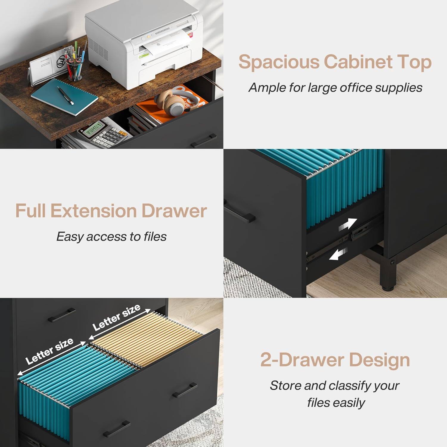 TinyHomie 2 Drawer Lateral File Cabinet Rustic Wood Filing Cabinet for ...