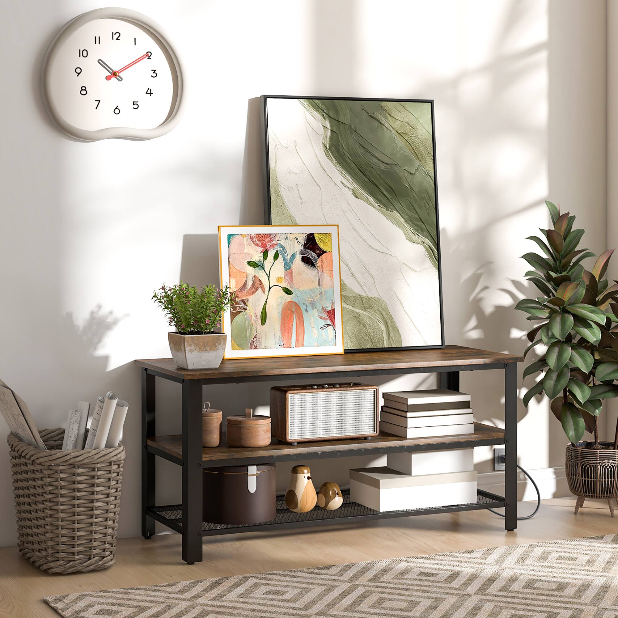 Alt View 1. Gymax - Gymax 3-tier TV Stand for TVs up to 50 Inches w/ Power Outlets USB Ports Shelves - Rustic Brown.