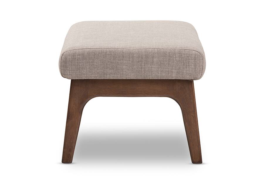 Left. Baxton Studio - Bianca Mid-Century Modern Walnut Wood Fabric Ottoman - Light Grey/"Walnut" Brown.