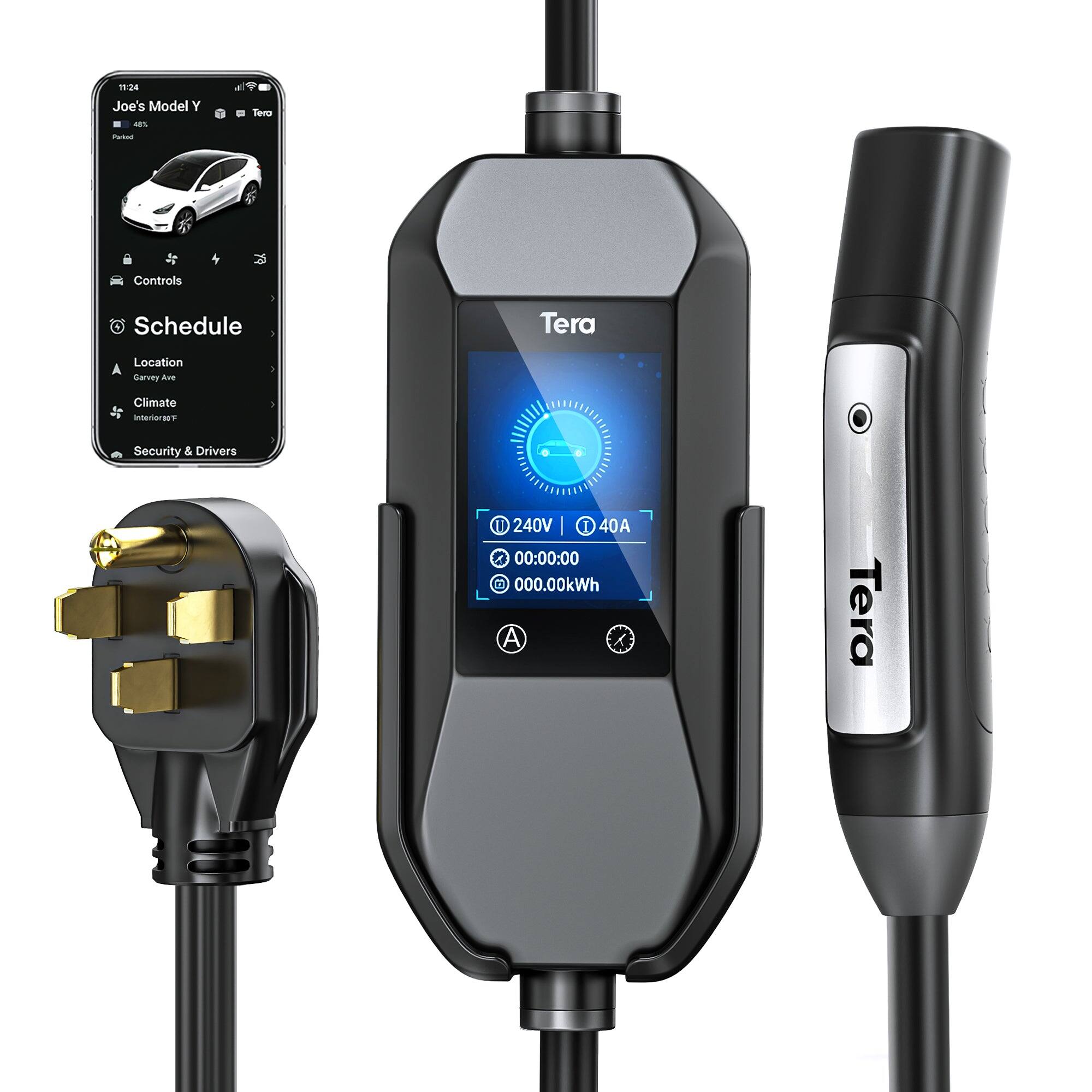 1:24 Joe's Model Y 40s - 1 Ten Controls - Schedule Tera Location Garvey Ave Climate Interleaves Security & Drivers 240V 40A 00:00:00 000.00kWh A Tera