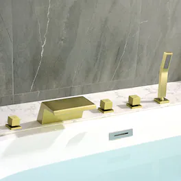 Boyel Living - Polygonal Cold and Hot Water Bathtub Faucet with Handheld Shower Waterfall Outlet Five Hole Installation - Brushed Gold