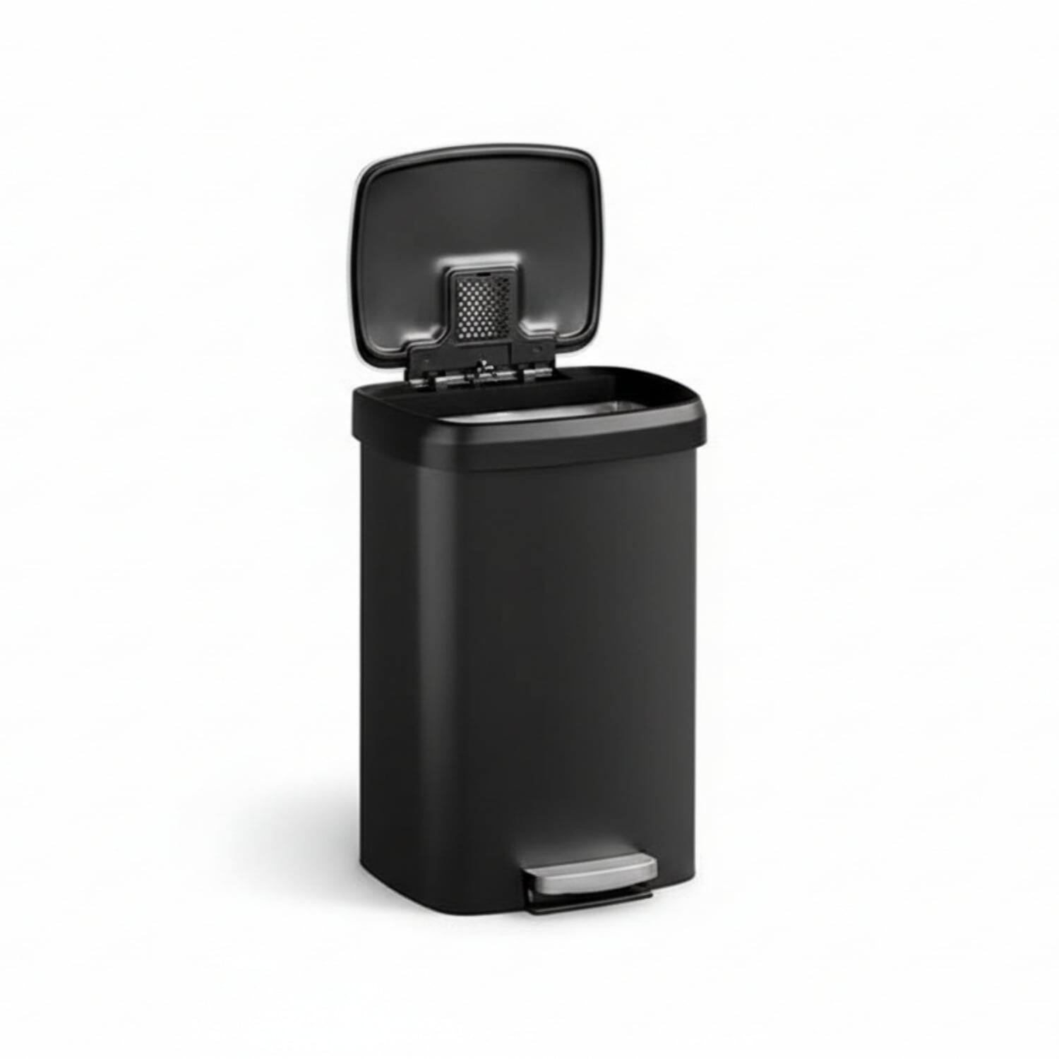 Front. Homhougo - 50L Plastic Trash Can with Soft Close Lid and Liner Rim, Black Color - Black.