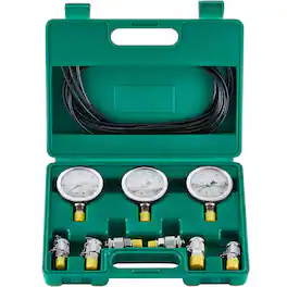 VEVOR - Hydraulic Pressure Test Kit, 250/400/600bar, 3 Gauges 6 Test Couplings 3 Test Hoses, Excavator Hydraulic Test Gauge Set - Green