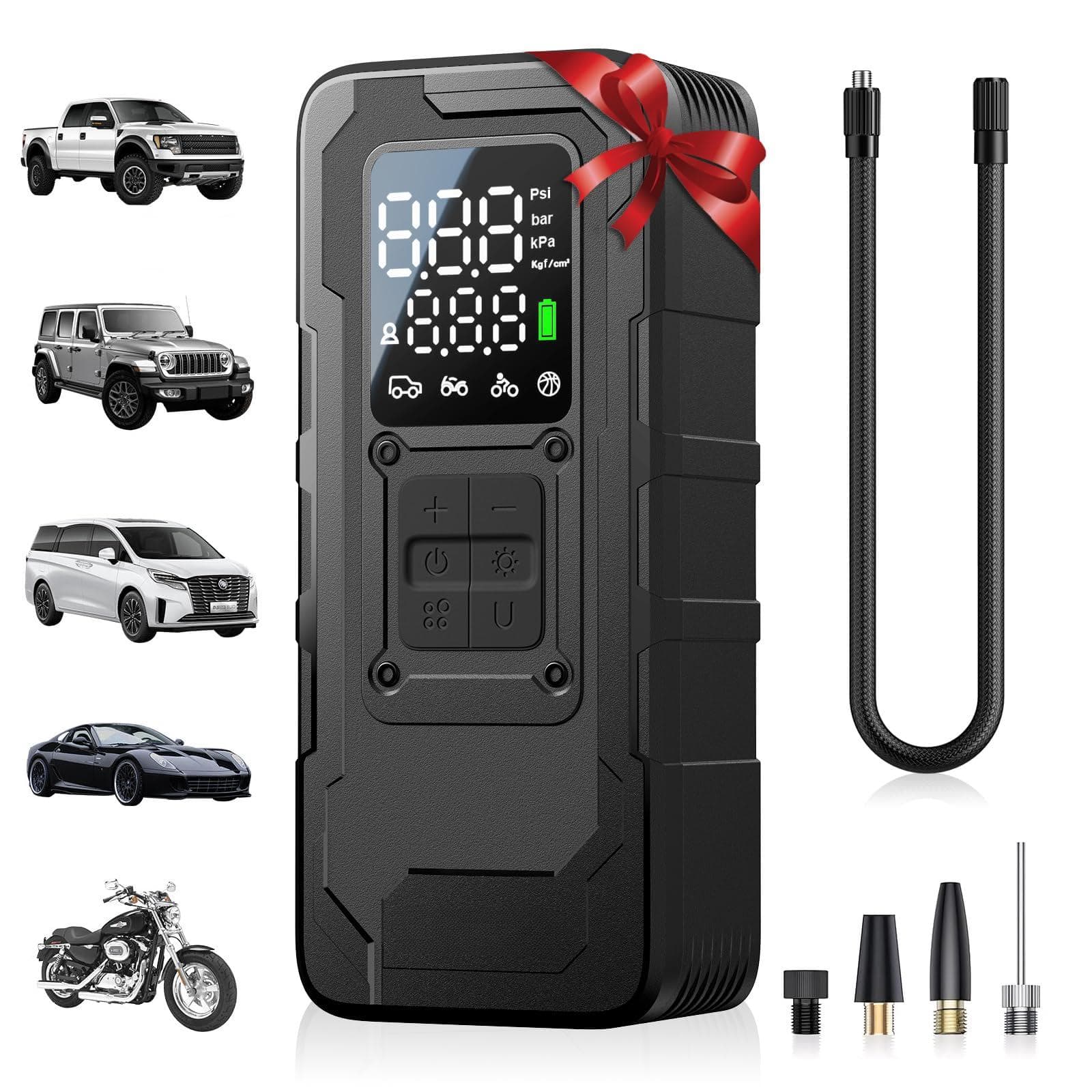 JETRANSPORT - Tire Inflator Portable Air Compressor Smart Pump With Gauge Up To 160 Psi For Car Bike Balls & More - Default