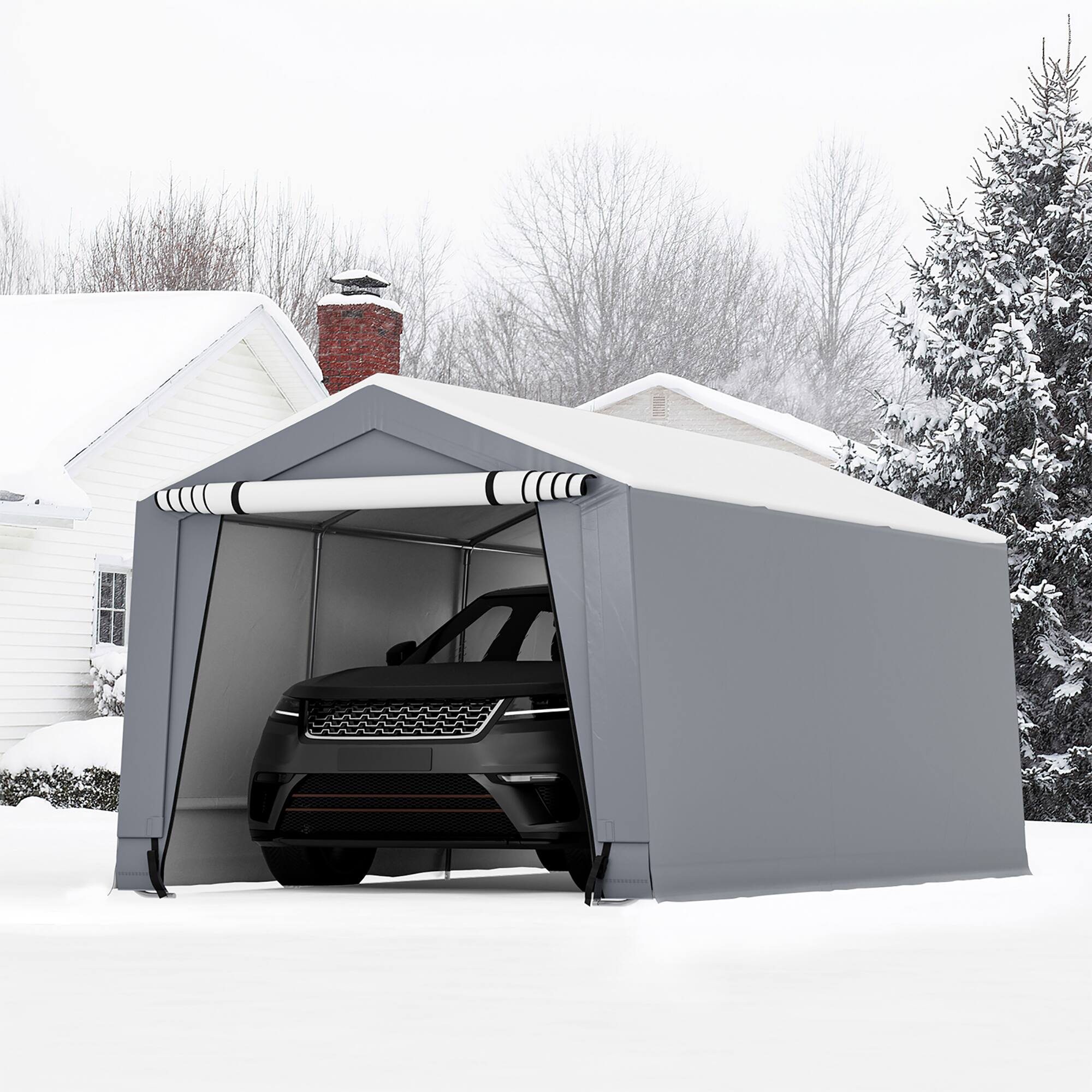 Alt View 2. Costway - Costway 10' x 16' Carport Car Canopy Shelter Heavy Duty Outdoor Portable Garage W/Doors - Grey.