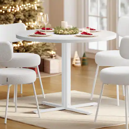 Front. MAGICAL RUBS - Dining Table Small Round Kitchen For 4 People 31.5 X 29.4 Inches Room Living Farmhouse Water-resistant Snow White - Snow White.