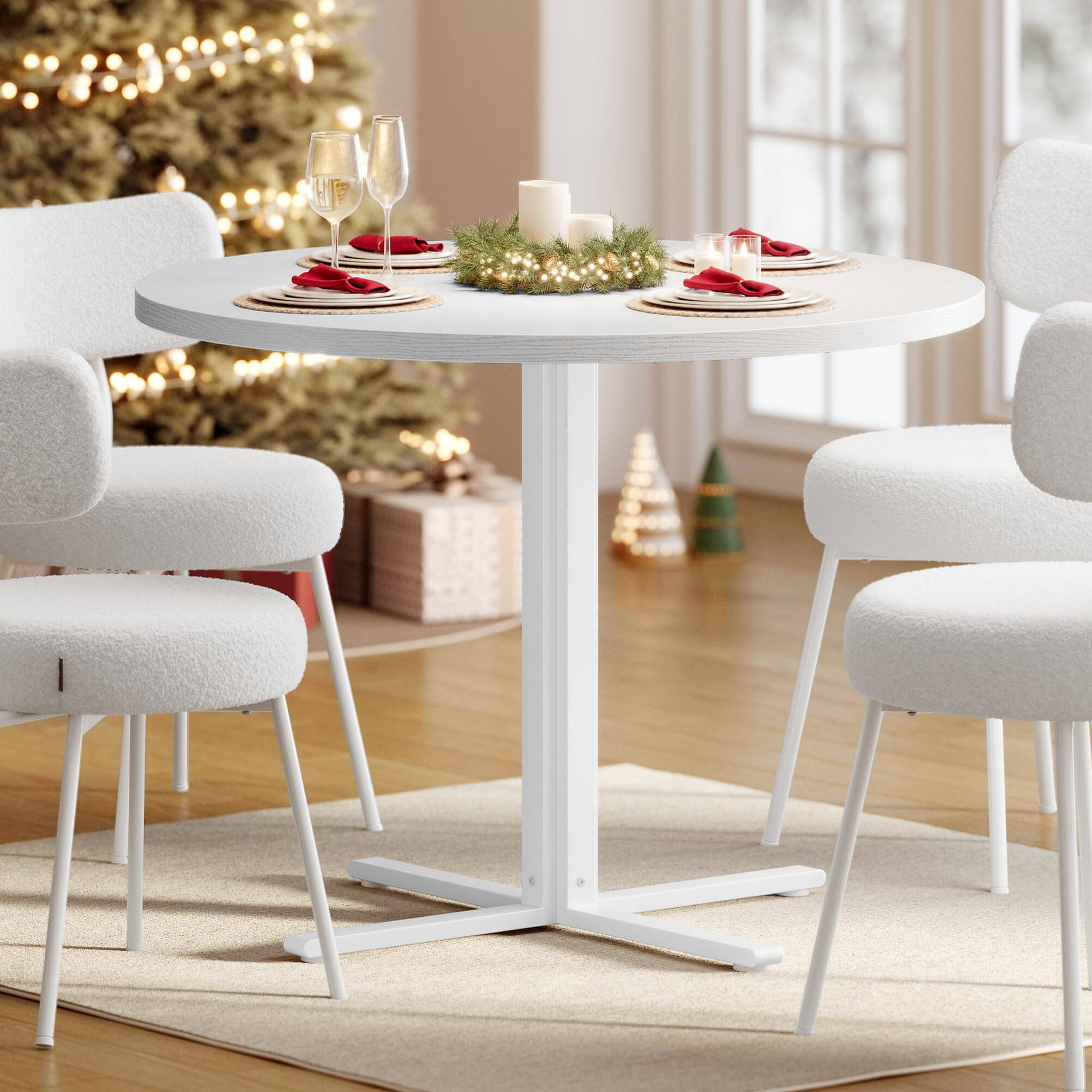 Front. MAGICAL RUBS - Dining Table  Small Round Kitchen For 4 People 31.5 X 29.4 Inches Room Living Farmhouse Water-resistant Snow White - Snow White.