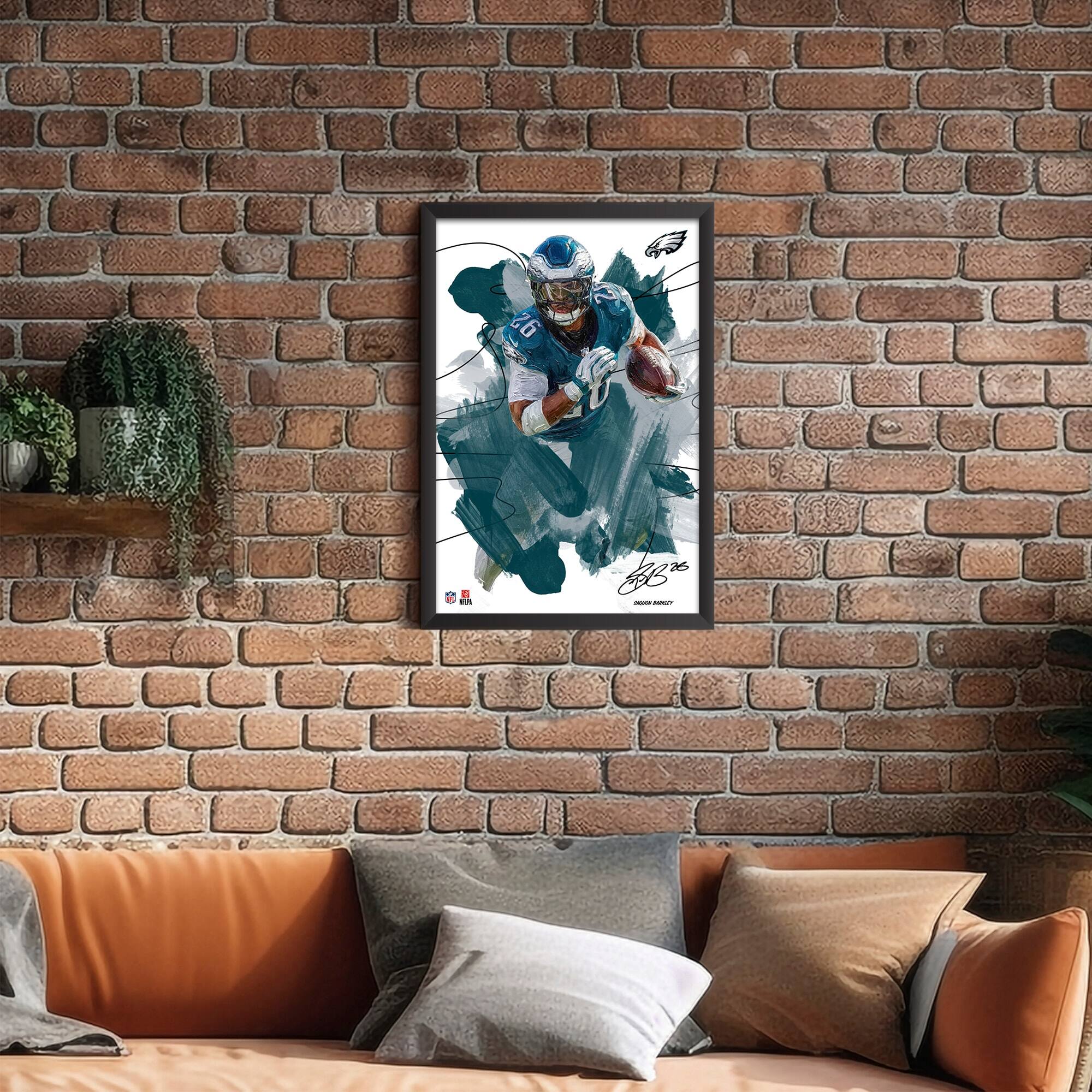 Alt View 1. Sporticulture - Saquon Barkley Philadelphia Eagles 14" x 20" Brush Stroke Player Framed Art Print - Multicolor.