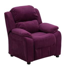 Emma + Oliver - Deluxe Padded Contemporary Kids Recliner with Storage Arms - Purple Microfiber
