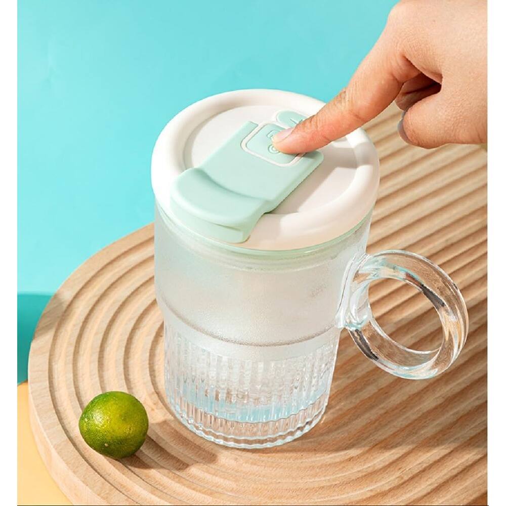 Angle. Schertz - Electric Self-Stirring Glass Travel Mug w/ Straw, High-Speed Mixer (Cyan) - Cyan.