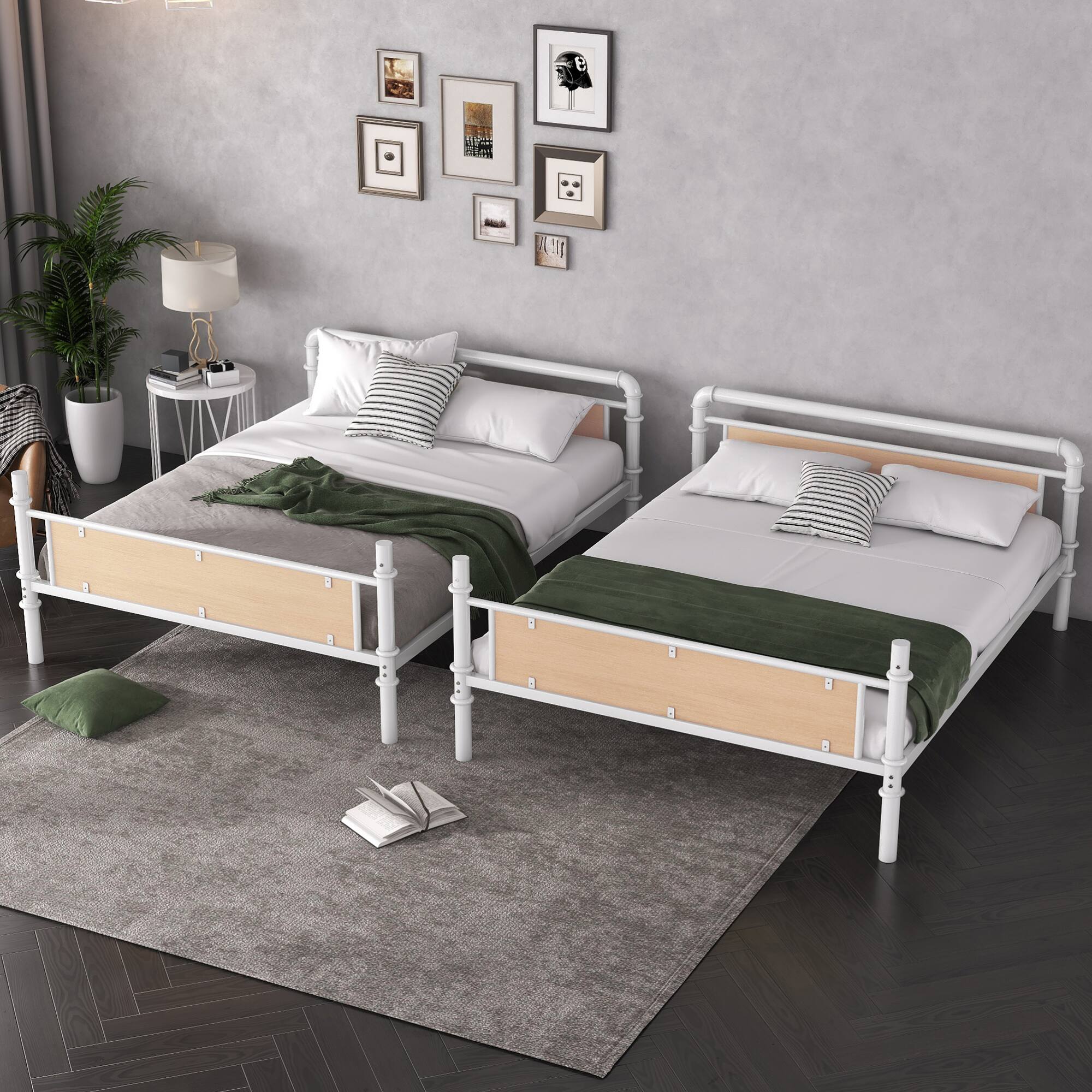 Angle. GOODSILO - Convertible Twin XL Metal Bunk Bed with Safety Guard Rails and Industrial Design - White.